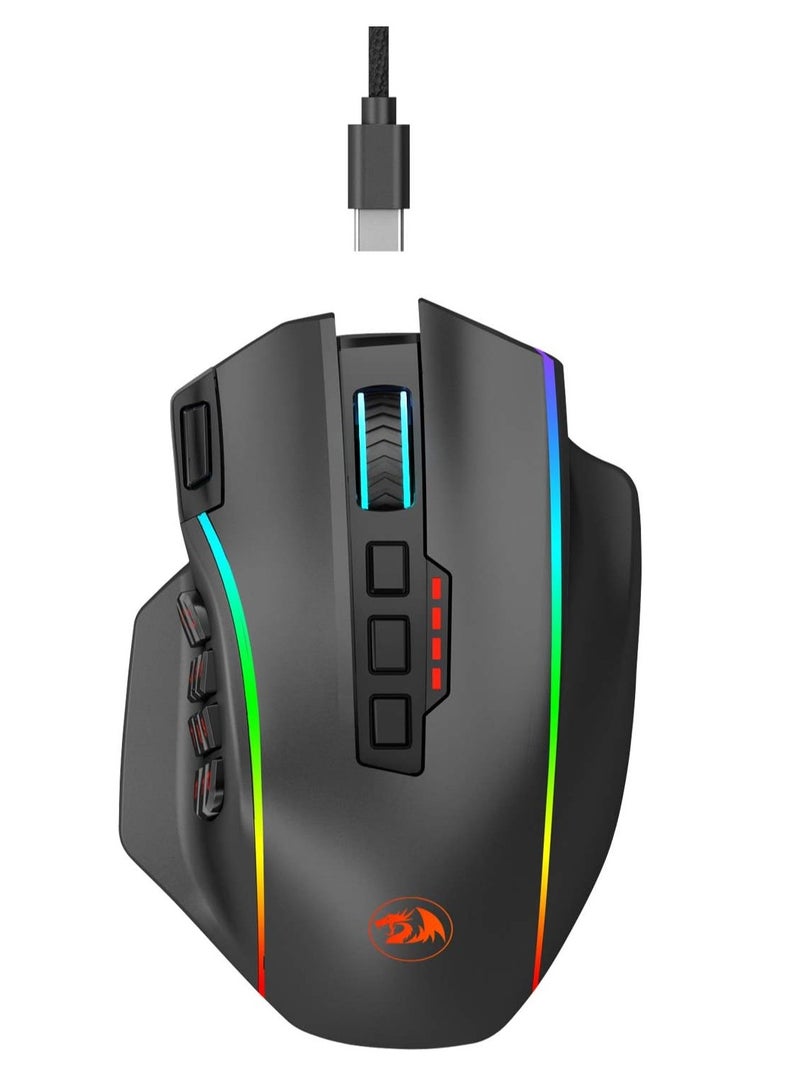 Redragon M901P-KS Gaming Mouse - 16 Programmable Buttons, 16000 DPI (Wireless, Black) - Image 1