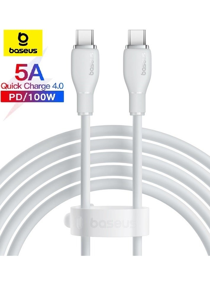 Baseus 100W PD Fast Charging USB C to USB C Cable (2m) with High-Speed Data Transmission 20,000+ Bending Tests Type-C for iPhone 15 Pro/15 Pro Max, MacBook Pro/Air, iPad Pro, Samsung S24/S23 Ultra Etc- White  - Image 1