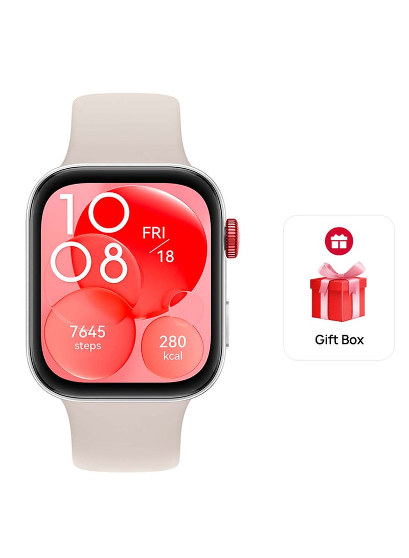 HUAWEI Watch Fit 3, 1.82" AMOLED Display, Ultra-Slim Design, All-Round Fitness Management, Durable Battery Life, Compatible with iOS & Android + Gift Box Moon White - Image 1