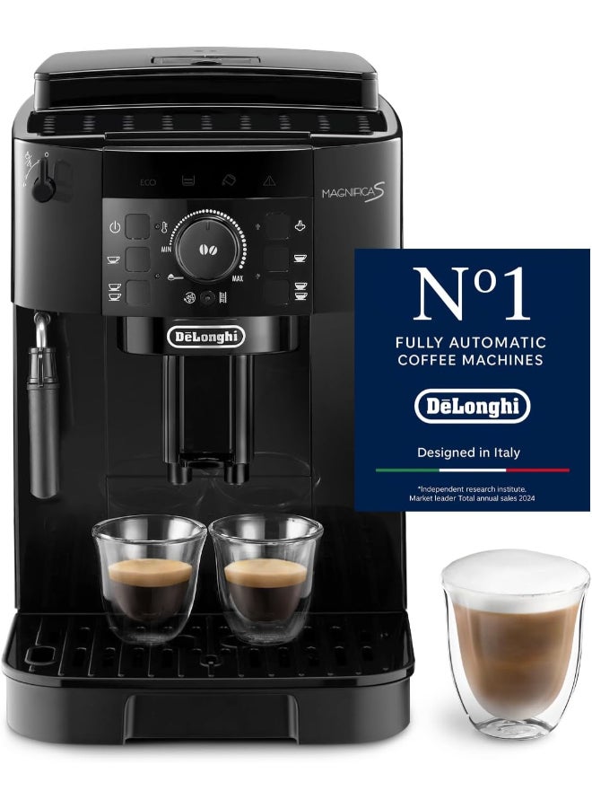 De'Longhi Coffee Machine MAGNIFICA S Fully Automatic Bean to Cup Coffee Machine, 5+ Functions, Ideal for Espresso, Americano, Cappuccino, Latte, Macchiato & Many More Coffee Recipes, 1.8 L 1450 W ECAM12.121.B Black - Image 1
