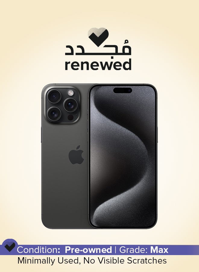 ابل  متجدد - آيفون 15 برو ماكس، سعة 256 جيجابايت، تيتانيوم أسود، 5G مع تطبيق FaceTime - إصدار عالمي - Image 1