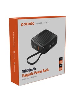 porodo 10000 mAh Magsafe Power Bank PD 20W Wireless 15W with Built-In Type-C and Lightning Cable Black  - Image 2