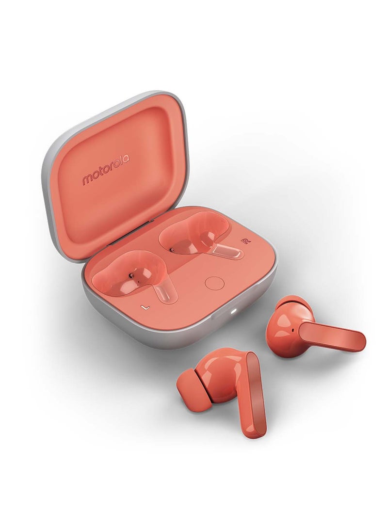 Motorola - Moto Buds Wireless Earphone, Tws Bluetooth Earbuds, Anc, Dolby Atmos, Unique Design, Hi-Res Sound, Quick Charge, Long Battery Life, Water Resistant Coral Peach - Image 1
