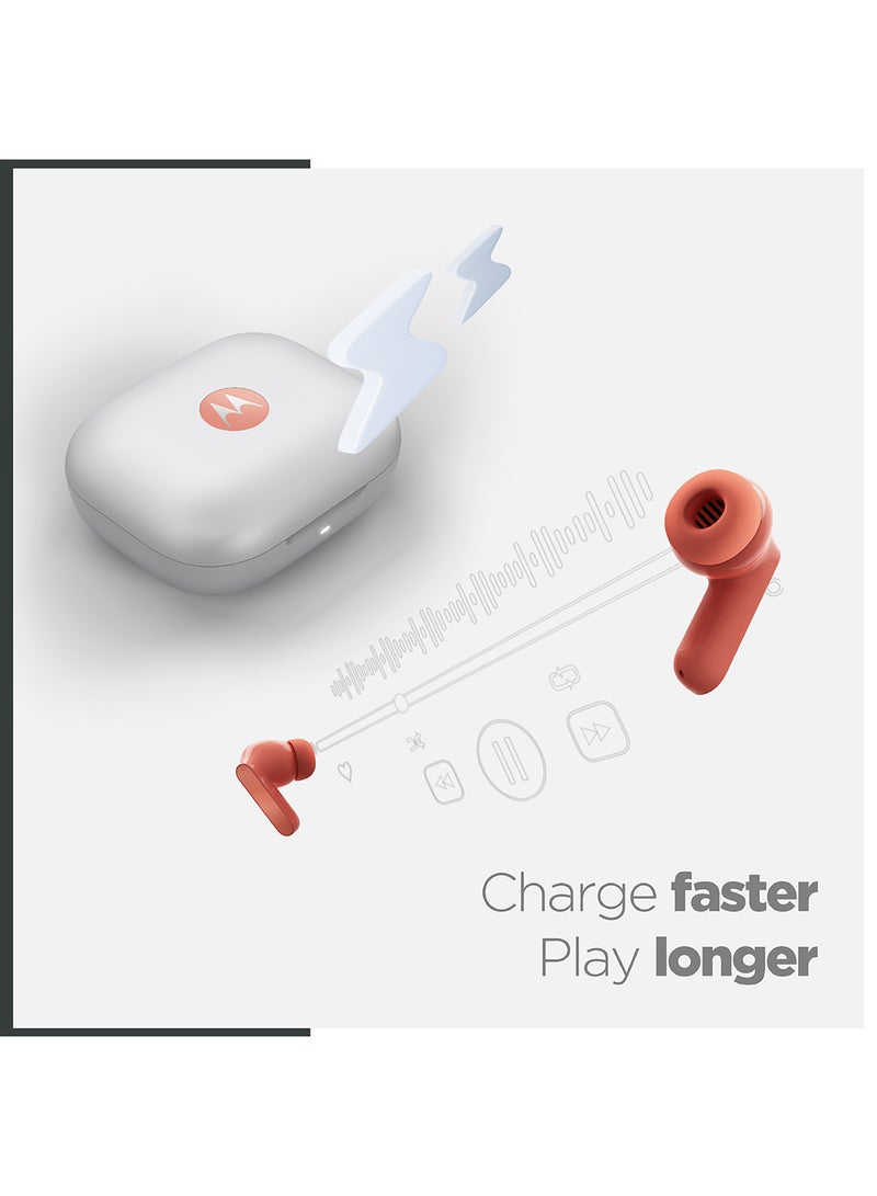 Motorola - Moto Buds Wireless Earphone, Tws Bluetooth Earbuds, Anc, Dolby Atmos, Unique Design, Hi-Res Sound, Quick Charge, Long Battery Life, Water Resistant Coral Peach - Image 1