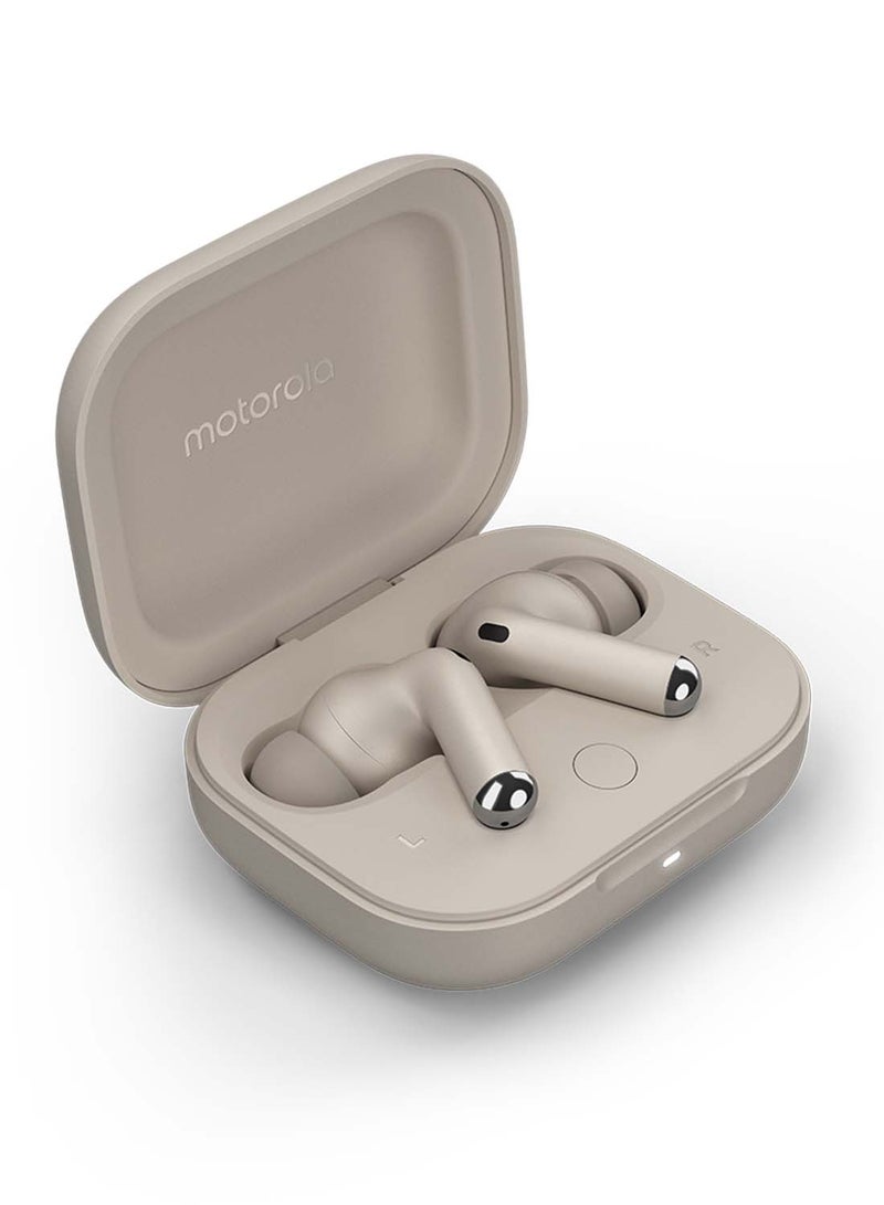 Motorola - Moto Buds+ Powered By Bose, Wireless Earphone, Tws Bluetooth Earbuds ,  Anc, Dolby Atmos Unique Design, Hi-Res Sound, Quick Charge, Long Battery Life, Water Resistant Beach Sand - Image 1