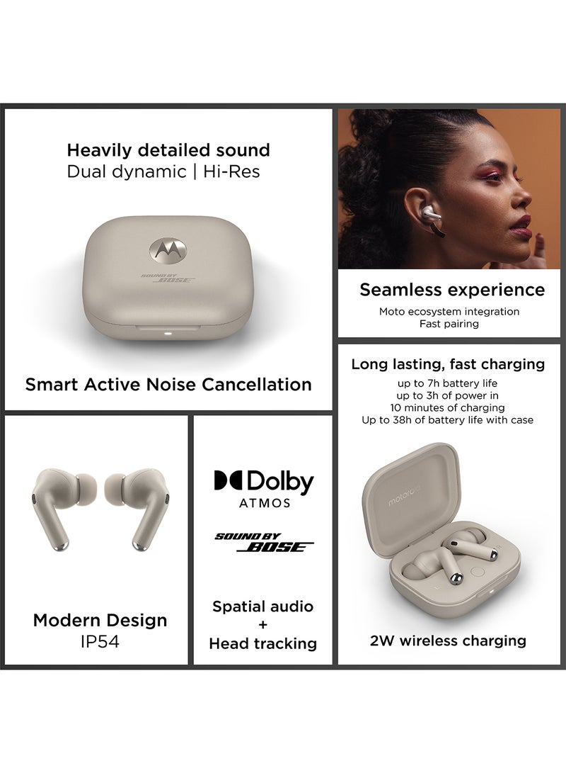 Motorola Moto Buds+ Powered By Bose, Wireless Earphone, Tws Bluetooth Earbuds ,  Anc, Dolby Atmos Unique Design, Hi-Res Sound, Quick Charge, Long Battery Life, Water Resistant Beach Sand  - Image 2