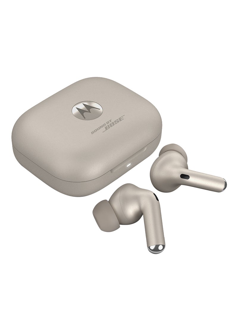 Motorola Moto Buds+ Powered By Bose, Wireless Earphone, Tws Bluetooth Earbuds ,  Anc, Dolby Atmos Unique Design, Hi-Res Sound, Quick Charge, Long Battery Life, Water Resistant Beach Sand  - Image 1
