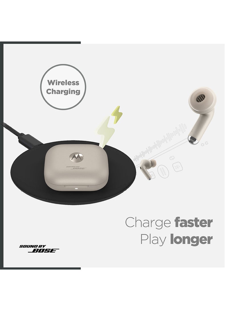 Motorola - Moto Buds+ Powered By Bose, Wireless Earphone, Tws Bluetooth Earbuds ,  Anc, Dolby Atmos Unique Design, Hi-Res Sound, Quick Charge, Long Battery Life, Water Resistant Beach Sand - Image 1