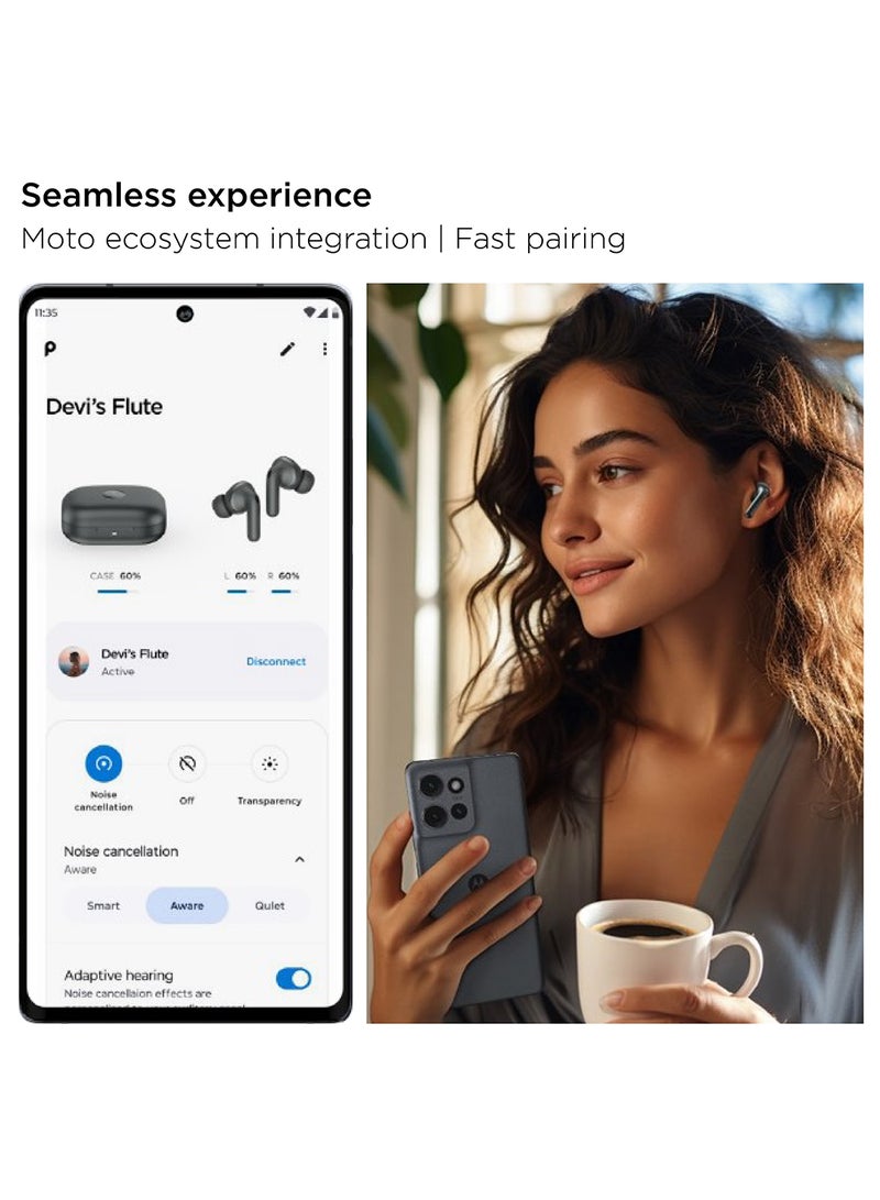 Motorola Moto Buds+ Powered By Bose, Wireless Earphone, Tws Bluetooth Earbuds ,  Anc, Dolby Atmos Unique Design, Hi-Res Sound, Quick Charge, Long Battery Life, Water Resistant Beach Sand  - Image 4
