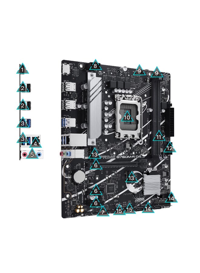 ASUS - PRIME B760M-R D4 LGA 1700 Micro-ATX Motherboard, 2xDDR4 DIMM, Max 64GB Memory, PCIe 4.0 x16, Realtek 2.5Gb Ethernet, HDMI, USB 3.2 Gen 1, Aura Sync | 90MB1HA0-M0EAY0 - Image 1