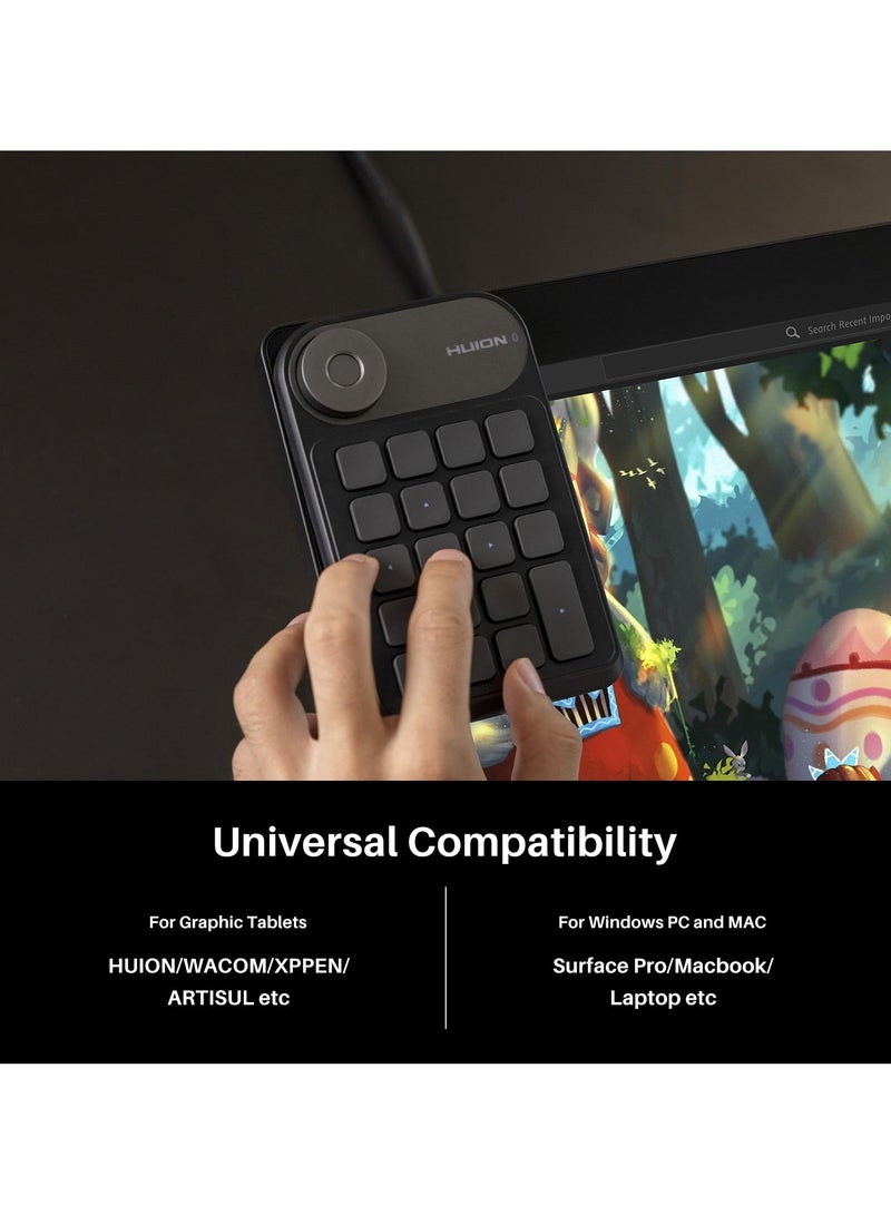 HUION - Keydial Mini Bluetooth Programmable Keypad With Dial 5 Keys, Anti-ghosting, 18 Customized Keys Black - Image 1