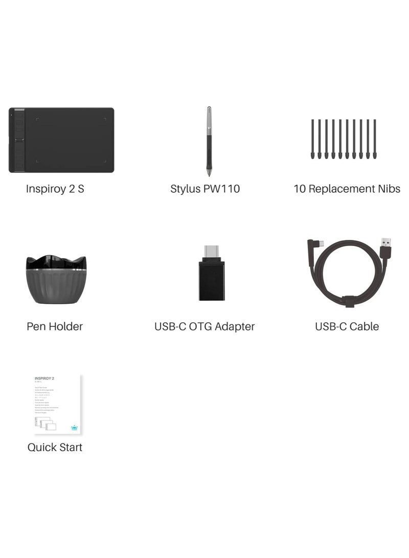 HUION - Graphics Drawing Tablet Inspiroy 2 Small With Scroll Wheel 6 Customized Keys Battery-Free Stylus For Digital Drawing, Design, Animation, 6x4inch Art Tablet Black - Image 1