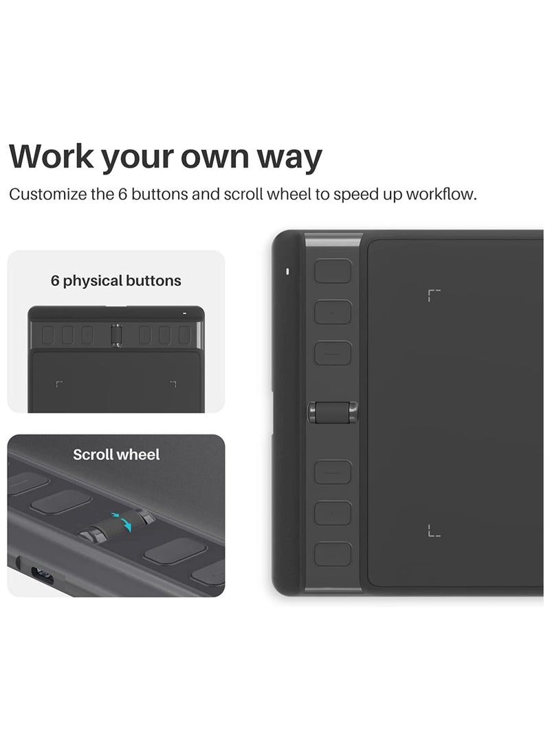 HUION Graphics Drawing Tablet Inspiroy 2 Small With Scroll Wheel 6 Customized Keys Battery-Free Stylus For Digital Drawing, Design, Animation, 6x4inch Art Tablet Black  - Image 3