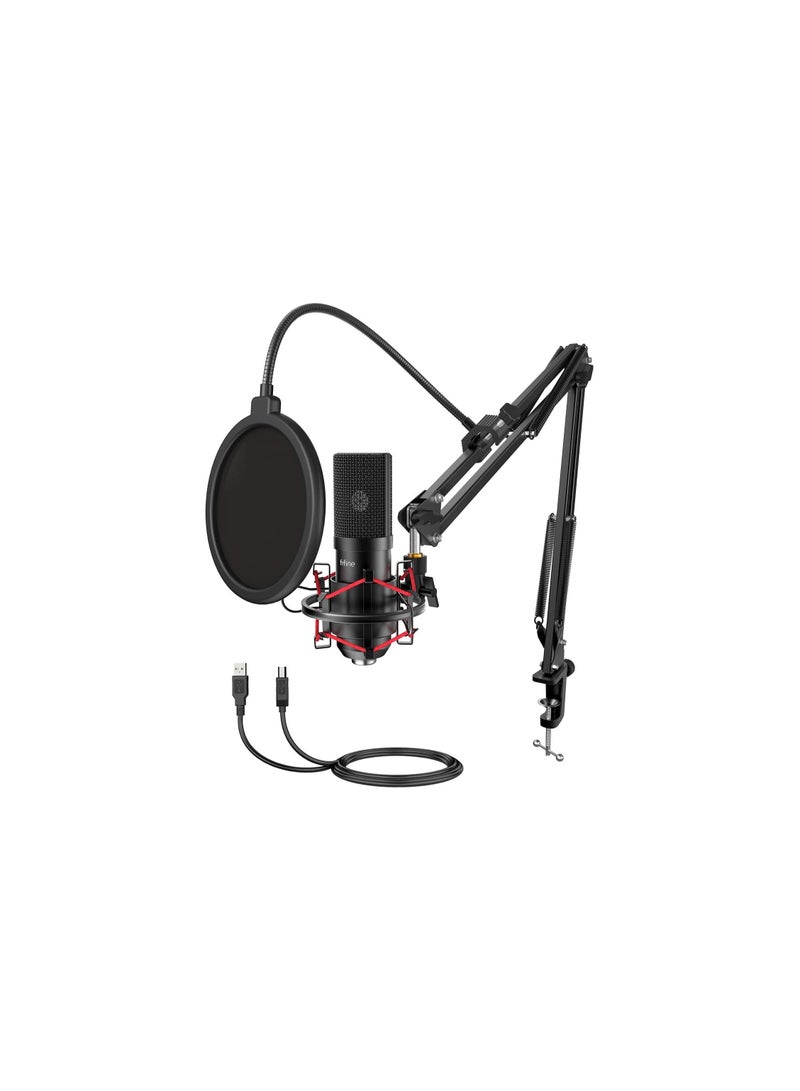 FIFINE USB Gaming Microphone Set With Flexible Boom Arm Stand T732 Black  - Image 1