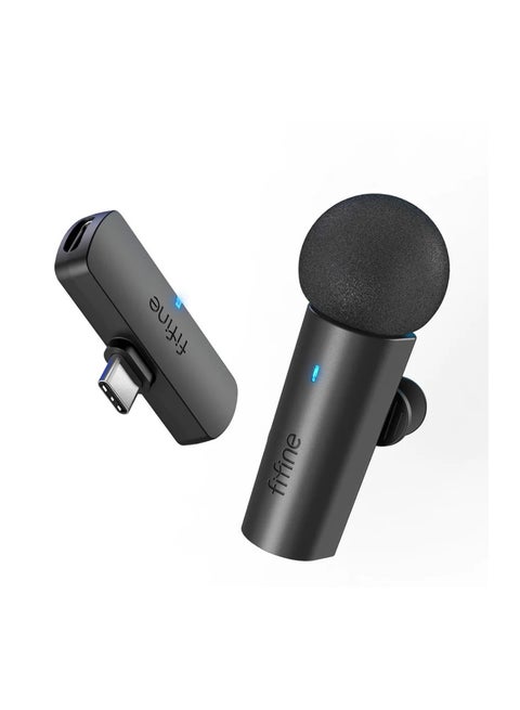 Wireless Lavalier Lapel Microphone System For Phones/Tablets, 2.4GHz Cordless Condenser Omnidirectional Clip-on Mic, USB C Receiver, For Video, Interview, Vlog, YouTube, Recording M6 Black