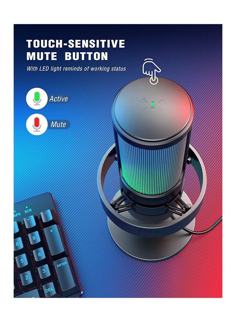 FIFINE Gaming Microphone, USB PC Mic For Streaming, Podcasts, Recording, Condenser Computer Desktop Mic On Mac/PS4/PS5, With RGB Control, Mute Touch, Headphone Jack, Pop Filter, Stand- AmpliGame A8 Black  - Image 4