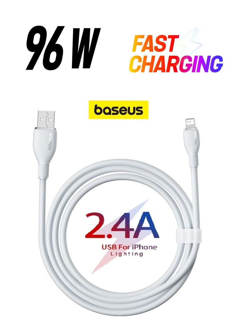 Baseus iPhone Lightning Cable Fast Charging (1.2m) For iPhone 14, Pro, Pro Max/iPhone 13, Pro, Pro Max/iPhone 12, Pro, Pro Max/iPhone 11, Pro, Pro Max/iPhone XS MAX/XR/XS/X/8 Plus/8, iPad Mini/Pro White - Image 1