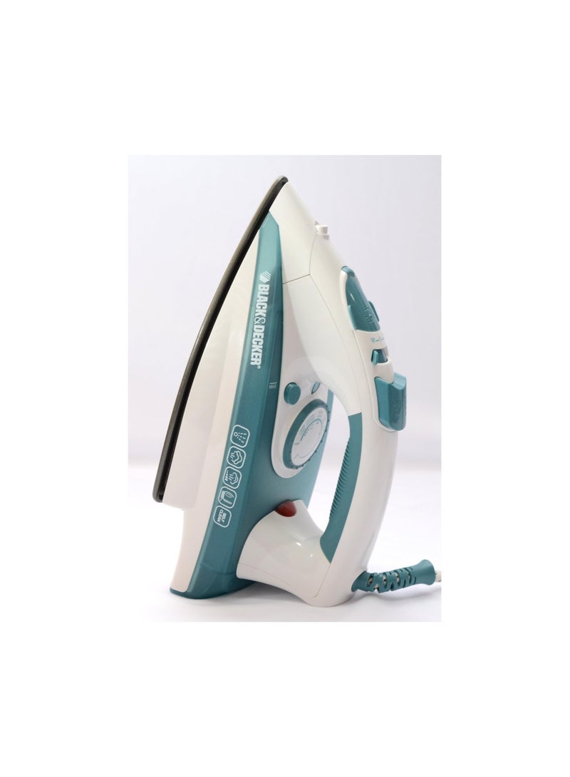 BLACK+DECKER Steam Iron Ceramic Coated Soleplate with Anti Calc Drip Self Clean 220 ml 1750 W X1600-B5 Green/White - Image 4