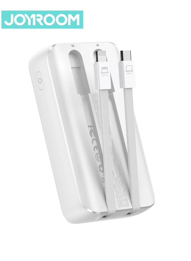 JOYROOM 20000 mAh JR-PBC07 30W Mini Power Bank With USB-C And Lightning Cables White - Image 2