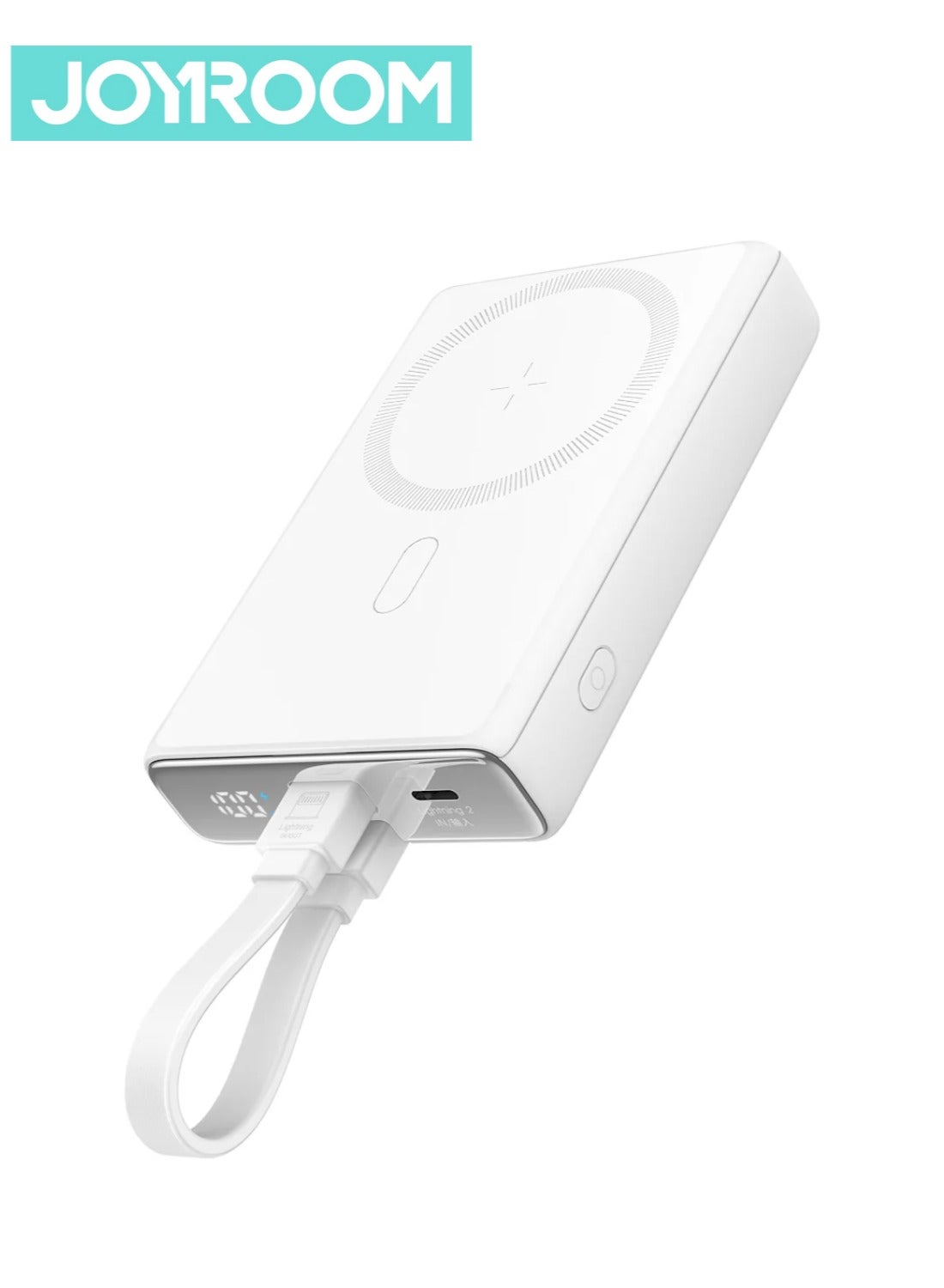 JOYROOM 10000 mAh JR-PBM01 PD 20W Power Bank Magnetic Wireless Charger With Built-in Cable And Kickstand - White 