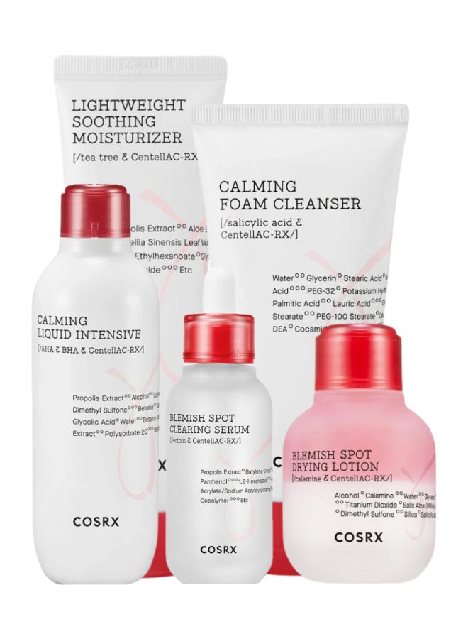 COSRX AC Collection Complete Blemish & Acne Care Set 5 - Calming Foam Cleanser - Soothing Moisturizer - Blemish Spot Clearing Serum - Blemish Spot Drying Lotion - Calming Liquid Intensive 425ml 