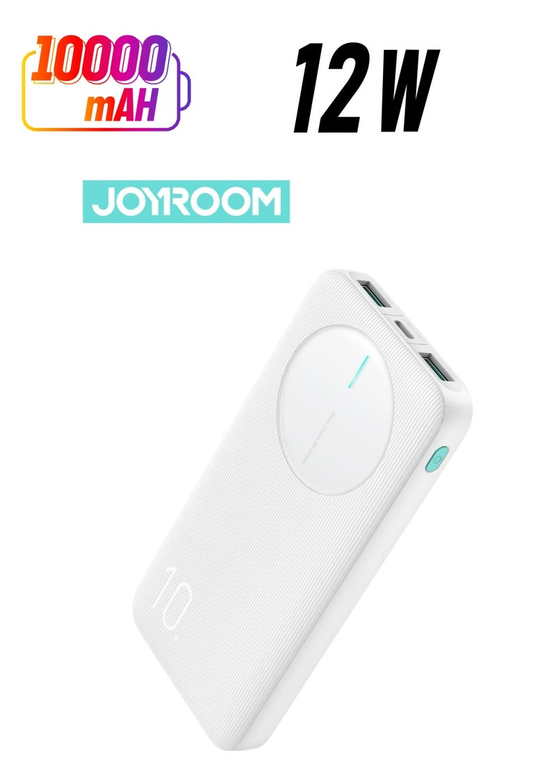 JOYROOM - 10000 mAh JR-PBF12 2.4A LED Power Bank with 3 Ports, Fast Charging for iPhone 15 14 13 Pro, Huawei, iPad Pro/Air, Samsung Galaxy and Plus Encore - White - Image 1