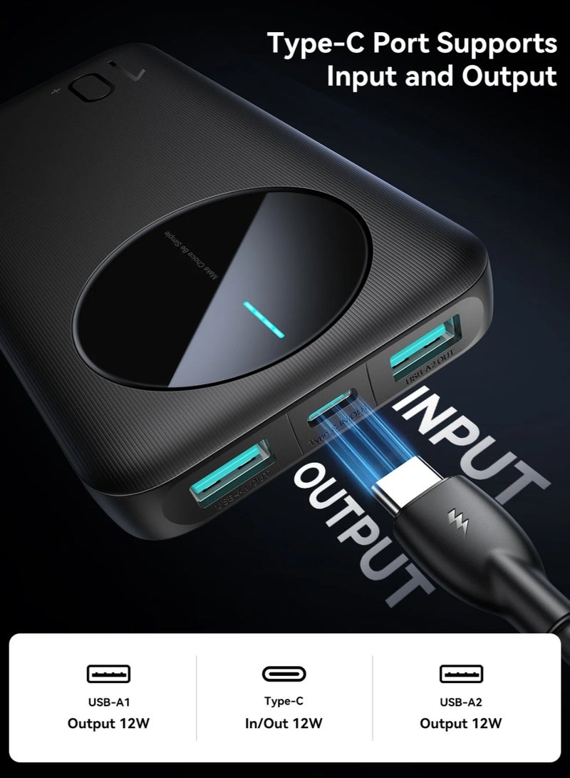 JOYROOM - 10000 mAh 12W Joyroom , JR-PBF12 Power Bank with 3 Ports, Fast Charging  for iPhone 15 14 13 Pro, Huawei, iPad Pro/Air, Samsung Galaxy and Plus Encore, Black - Image 1