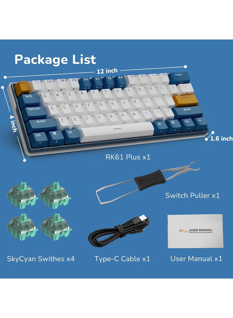 Royal Kludge - RK61 Plus Tri - Mode Wireless Mechanical Keyboard, Bluetooth/2.4G/Wired RGB Gaming Keyboard, 60% Hot Swappable Computer PC Keyboards with USB Hub, Silence Linear Sky Cyan Switches - Image 1