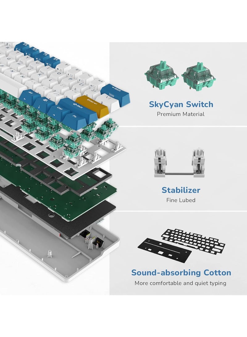 Royal Kludge - RK61 Plus Tri - Mode Wireless Mechanical Keyboard, Bluetooth/2.4G/Wired RGB Gaming Keyboard, 60% Hot Swappable Computer PC Keyboards with USB Hub, Silence Linear Sky Cyan Switches - Image 1