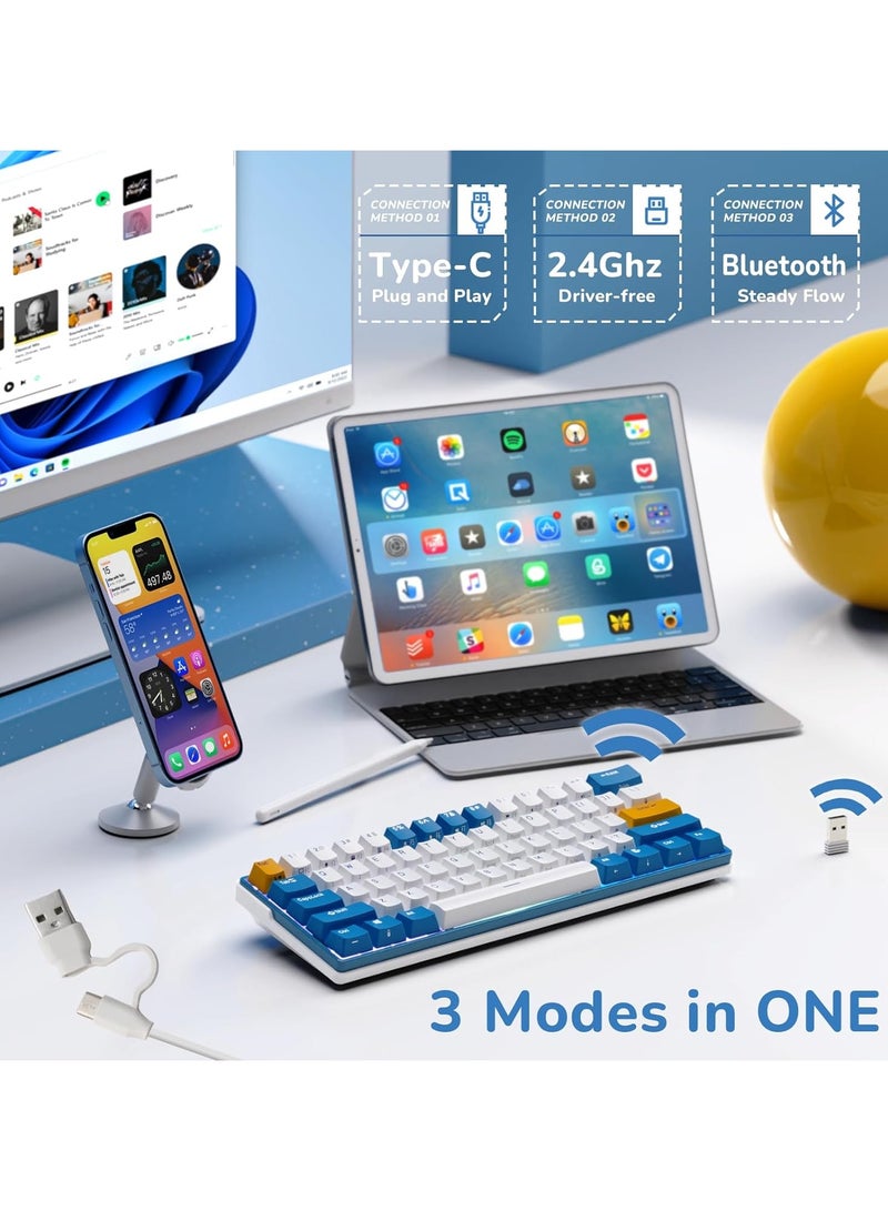 Royal Kludge - RK61 Plus Tri - Mode Wireless Mechanical Keyboard, Bluetooth/2.4G/Wired RGB Gaming Keyboard, 60% Hot Swappable Computer PC Keyboards with USB Hub, Silence Linear Sky Cyan Switches - Image 1