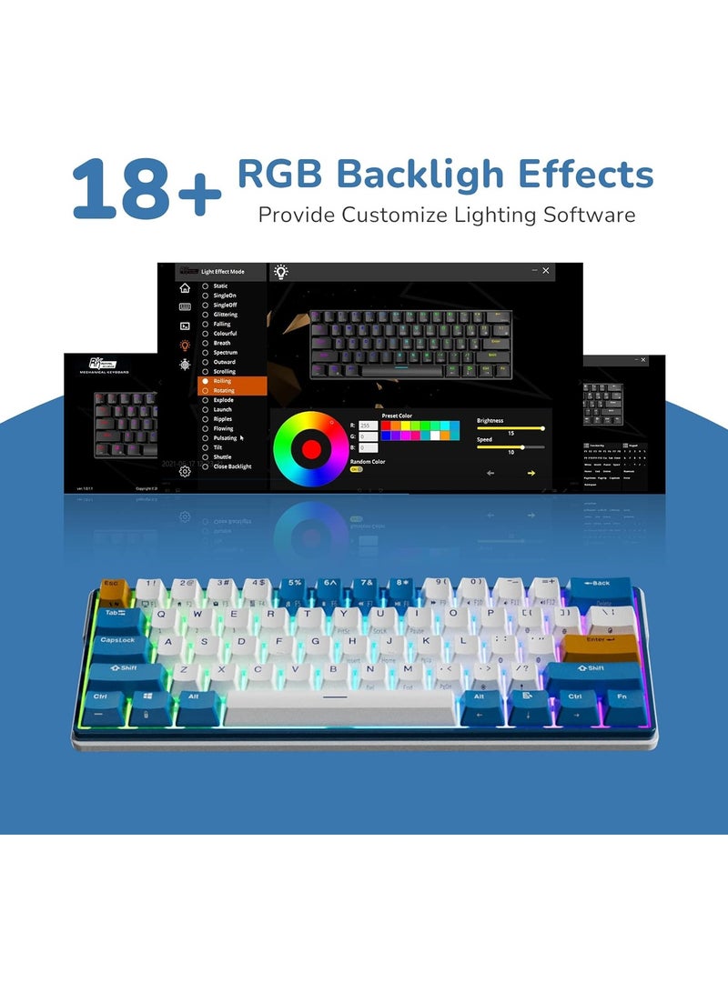 Royal Kludge - RK61 Plus Tri - Mode Wireless Mechanical Keyboard, Bluetooth/2.4G/Wired RGB Gaming Keyboard, 60% Hot Swappable Computer PC Keyboards with USB Hub, Silence Linear Sky Cyan Switches - Image 1
