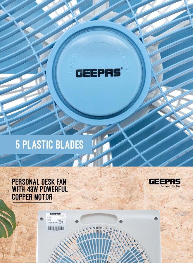 GEEPAS - 12-Inch Box Fan With 3 Speed 60 Minutes Timer Portable Personal Desk Fan GF21113N Multicolour - Image 1
