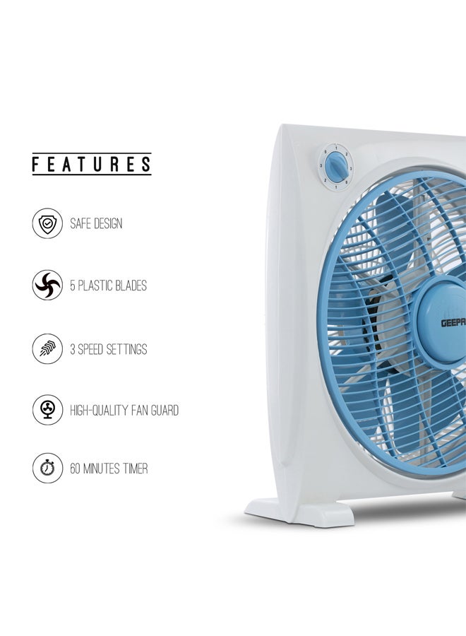 GEEPAS - 12-Inch Box Fan With 3 Speed 60 Minutes Timer Portable Personal Desk Fan GF21113N Multicolour - Image 1