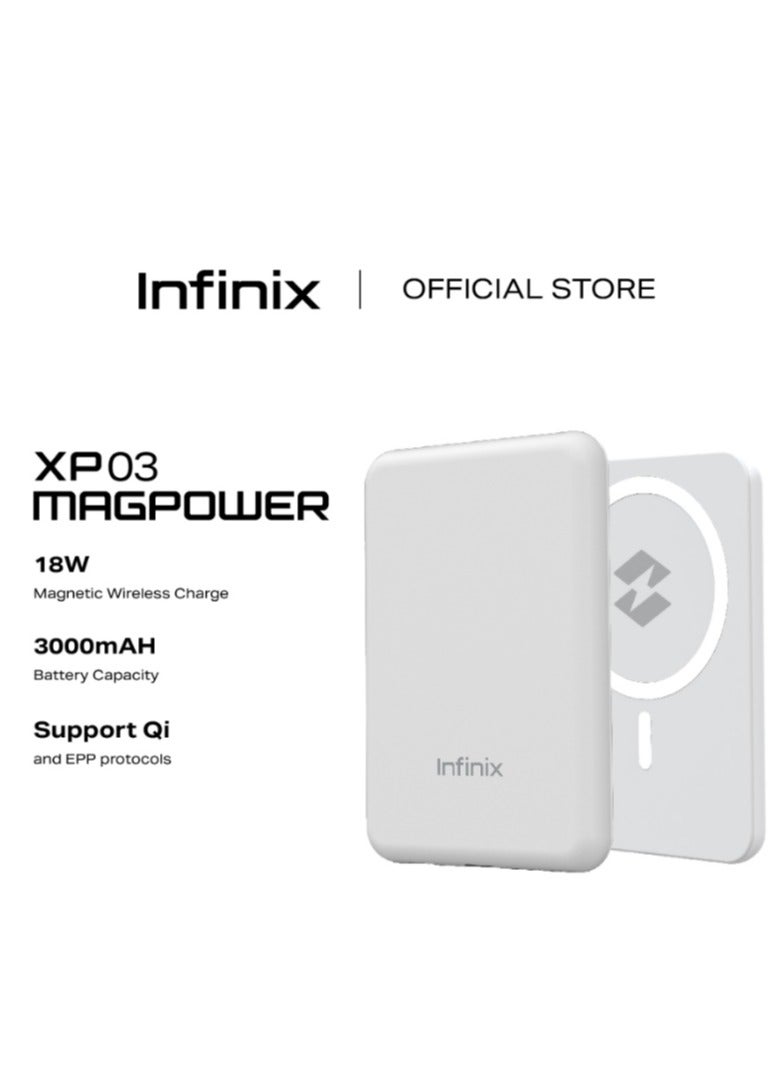 Infinix 3020 mAh 18 W Wired & Wireless With MagSafe Slim Pocket Size Power Bank, MagPower, Lithium-ion, Fast Charging For Mobile, Tablet, Earbuds White  - Image 1