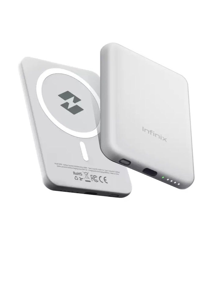 Infinix 3020 mAh 18 W Wired & Wireless With MagSafe Slim Pocket Size Power Bank, MagPower, Lithium-ion, Fast Charging For Mobile, Tablet, Earbuds White  - Image 3