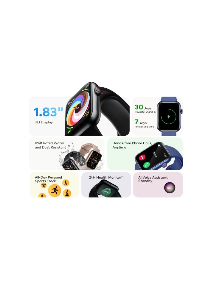 ITEL Sones Smart Watch with Bluetooth Calling , 1.83'' Screen Size and 30 Days stand by Battery - Native Storm Black  - Image 5
