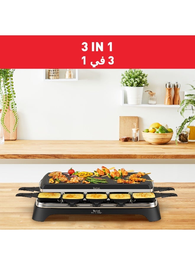 تيفال راكليت بييراد | 3 في 1 | 10 أشخاص | 3 وظائف | راكليت، شواية/بلانشا | طلاء غير لاصق | تخزين سهل | أسود | RE45A827 - Image 3