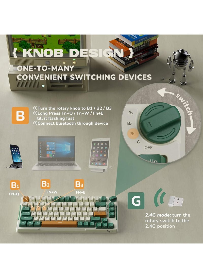 Royal Kludge - RKH81 Tri - Mode Wireless Mechanical Gaming Keyboard 2.4Ghz/BT5.1/USB-C Knob Control 75% Hot Swappable Gasket Mount with RGB Backlit 3750mAH Battery Sky Cyan Switch - Image 1