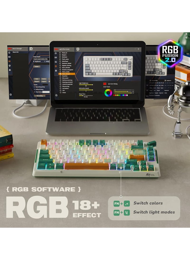 Royal Kludge - RKH81 Tri - Mode Wireless Mechanical Gaming Keyboard 2.4Ghz/BT5.1/USB-C Knob Control 75% Hot Swappable Gasket Mount with RGB Backlit 3750mAH Battery Sky Cyan Switch - Image 1