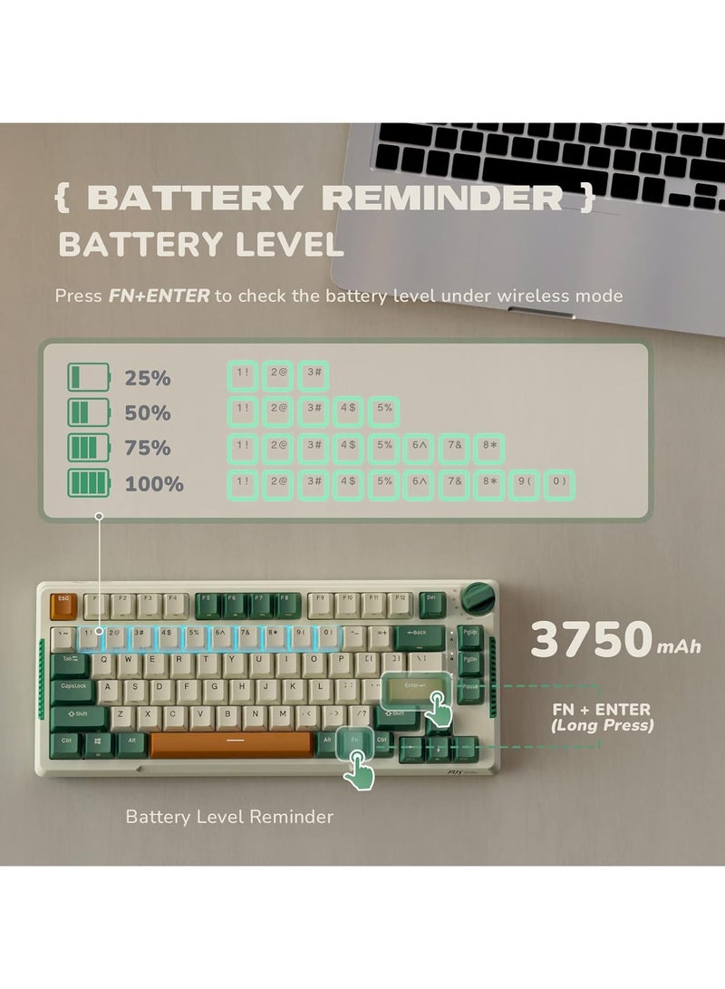 Royal Kludge - RKH81 Tri - Mode Wireless Mechanical Gaming Keyboard 2.4Ghz/BT5.1/USB-C Knob Control 75% Hot Swappable Gasket Mount with RGB Backlit 3750mAH Battery Sky Cyan Switch - Image 1