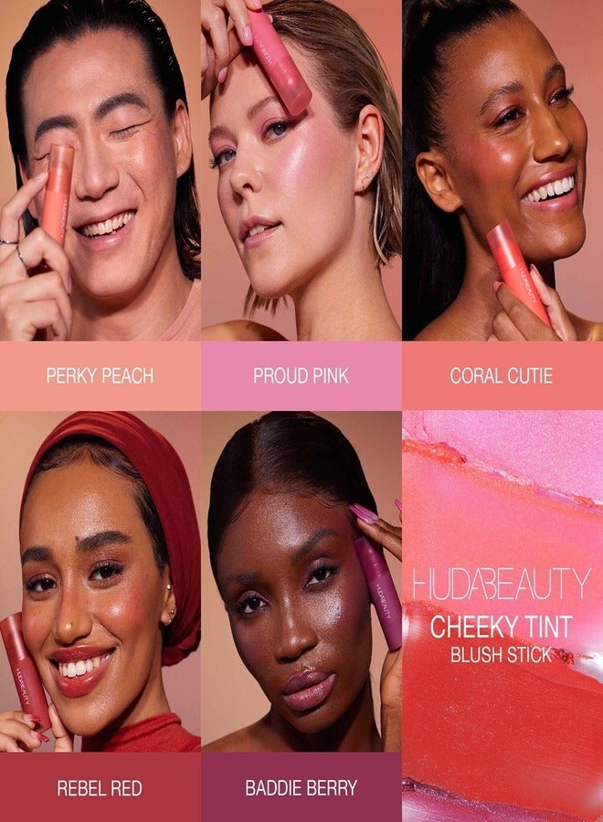 HUDA BEAUTY Cheeky Tint Cream Blush Stick Coral Cutie - A Bright Orange-Pink 5G - Image 5