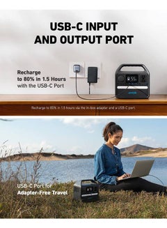 آنكر محطة شحن Anker 521 Powerhouse، محطة طاقة محمولة 256 وات في الساعة، مولد طاقة مدمج، 200 واط 5 منافذ، مقبس واحد، طاقة USB-C PD بقدرة 60 واط، ضوء LED، بطارية LiFePo4 للتخييم وانقطاع التيار الكهربائي  - Image 2