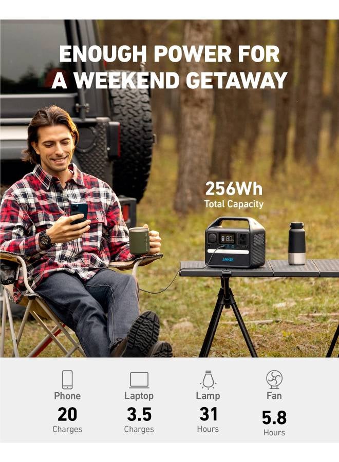 Anker Anker 521 Powerhouse Charging Station, Portable Power Station 256 Wh, Compact Power Generator, 200 W 5 Ports, 1 Socket, 60 W USB-C PD Power, LED Light, LiFePo4 Battery for Camping & Power Outages Black  - Image 5