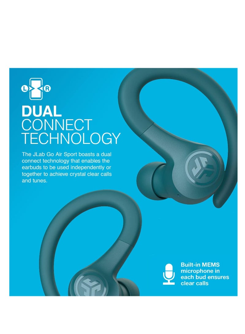 Jlab - Go Air Sport, Wireless Workout Earbuds, Teal, Featuring C3 Clear Calling, Secure Earhook Sport Design, 32+ Hour Bluetooth Playtime, and 3 EQ Sound Settings Teal - Image 1