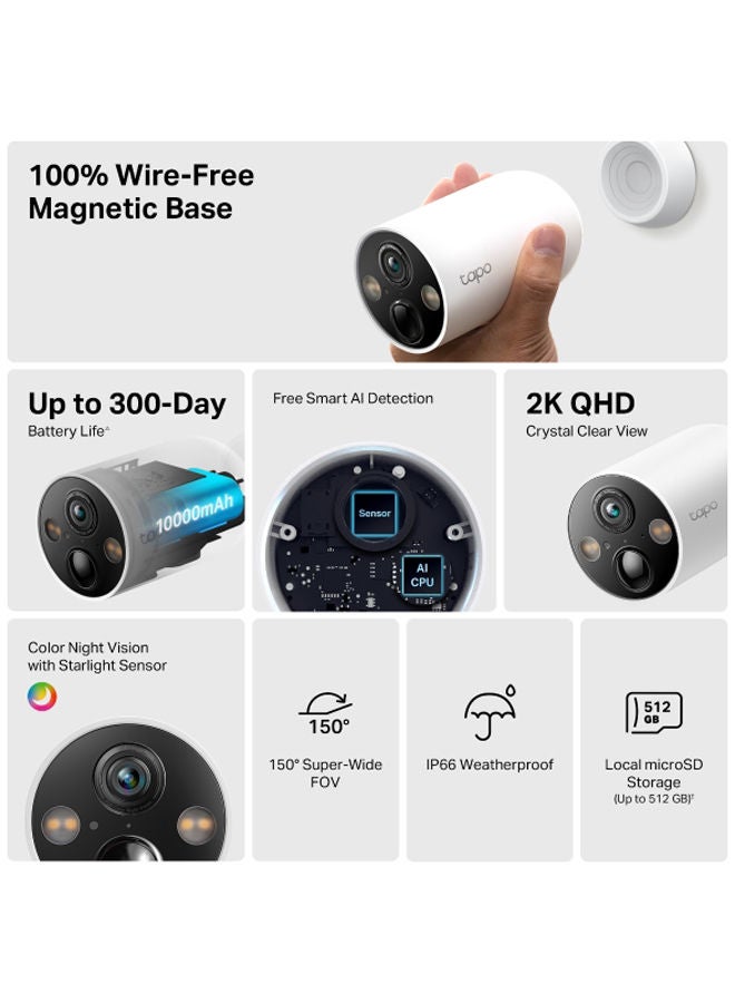 Tapo C425 Outdoor Security Battery Camera, 2K, Magnetic Mount Wireless Camera, SD/Cloud Storage, Person/Vehicle Detection - pnsku/N70084764V/45/_/1718096462/f540a709-0962-4e82-8d9a-ce6c40910ed6