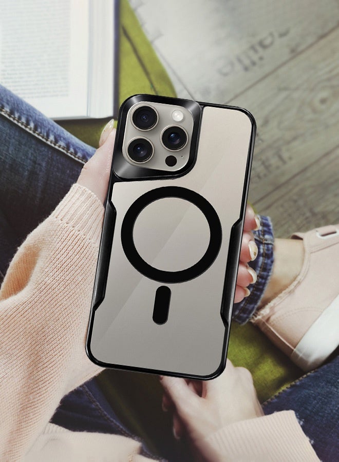 MARGOUN Magnetic Case Cover For Apple Iphone 15 Pro Max, Phone Case Slim Shockproof Cover New Design Electroplated Case Cover Black - Image 3