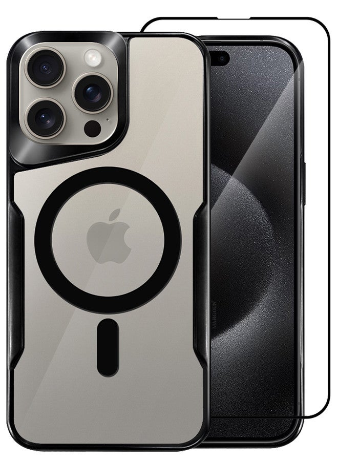MARGOUN 2 Pack for iPhone 15 Pro Max Case and Screen Protector Magnetic Phone Case Slim Shockproof Cover New Design Electroplated Case Cover Black - Image 2