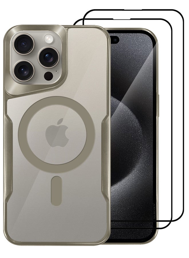 مارجون 3 Pack for iPhone 15 Pro Max Case and 2 Screen Protectors Magnetic Phone Case Slim Shockproof Cover New Design Electroplated Case Cover Titanium - Image 2