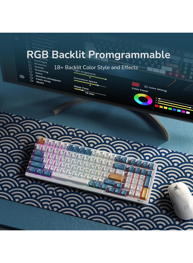 Royal Kludge - RK98 Tri - Mode 2.4G/BT5.1/USB-C 100 Keys Hot Swappable Brown Switches with Number Pad RGB Backlit 3750mAh Battery NKRO Gaming Keyboard Ergonomic Design Wireless Mechanical Keyboard - Image 1