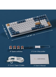 Royal Kludge RK98 Tri - Mode 2.4G/BT5.1/USB-C 100 Keys Hot Swappable Brown Switches with Number Pad RGB Backlit 3750mAh Battery NKRO Gaming Keyboard Ergonomic Design Wireless Mechanical Keyboard  - Image 4